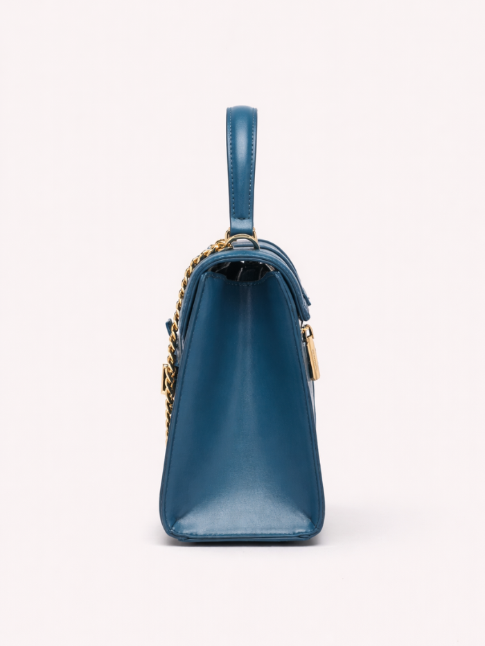 ELEGANT BLUE LOCK CHAIN STRUCTURED HANDBAG