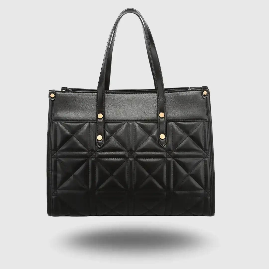 Elegant Quilted Black Tote Bag for Women with Mini Pouch.