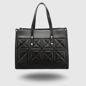 Elegant Quilted Black Tote Bag for Women with Mini Pouch.