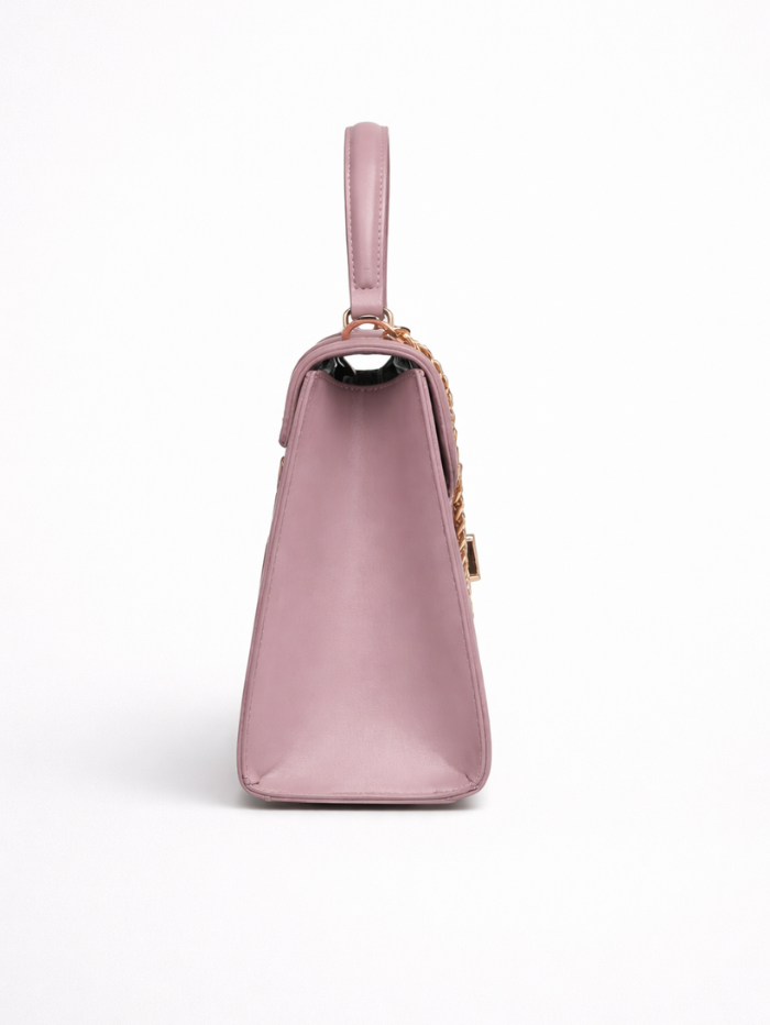 ELEGANT PURPLE LOCK CHAIN STRUCTURED HANDBAG