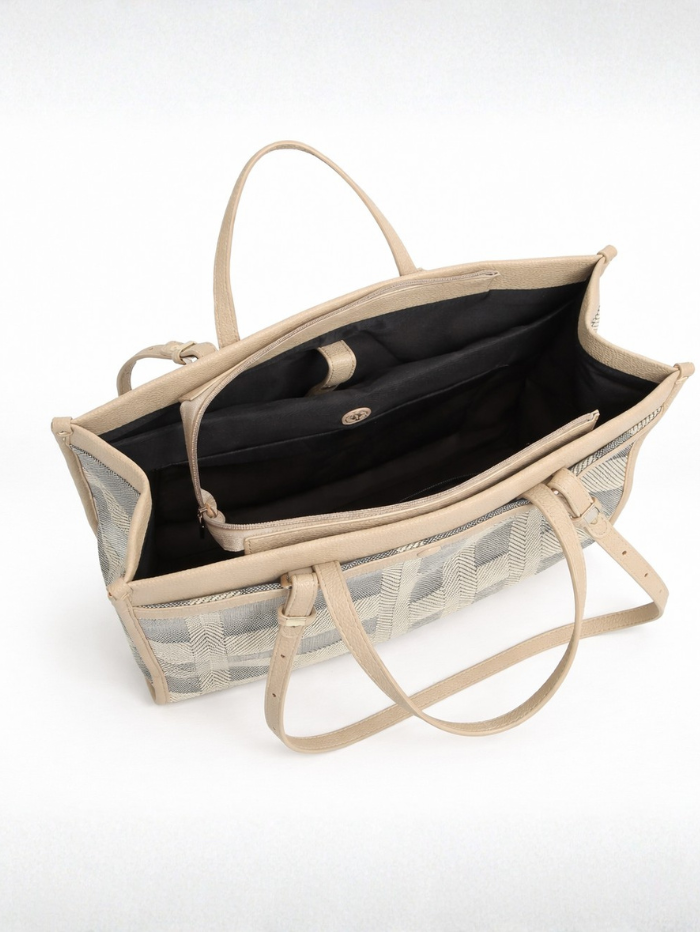 Veloura Beige Textured Tote Bag for Women