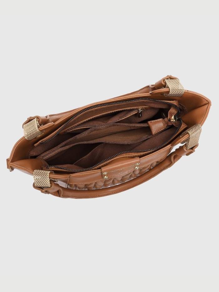 BROWN Women's Quilted Tote Handbag.