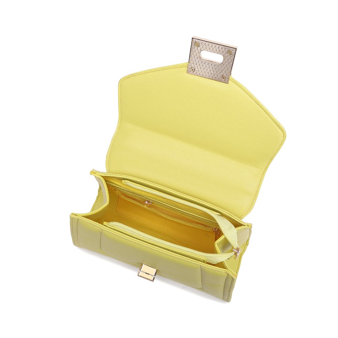 Stylish Top Handle Chain Yellow Sling  Bag for Women.