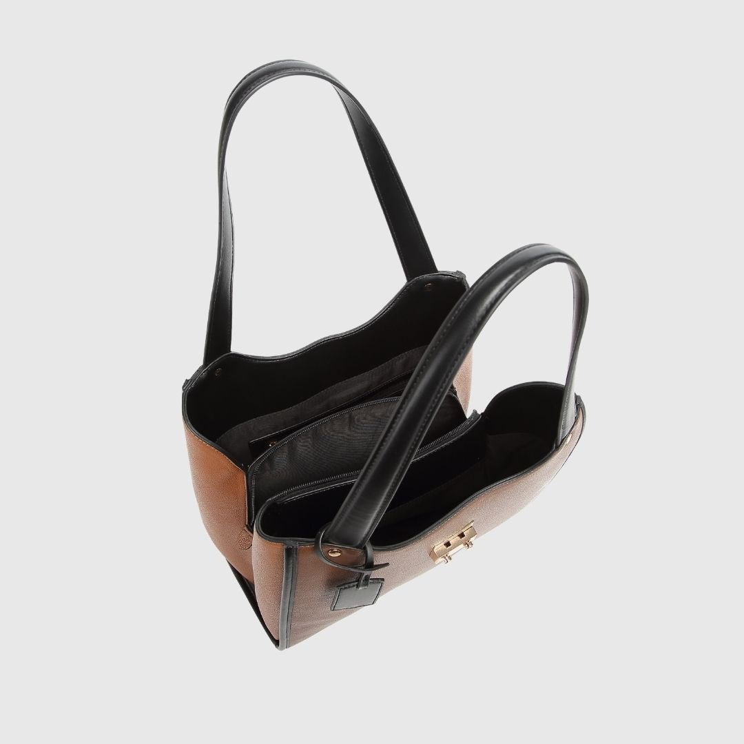 Elegant Dual Tone Shoulder Brown Tote Bag for Women