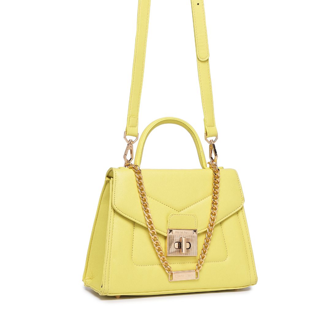 Stylish Top Handle Chain Yellow Sling  Bag for Women.