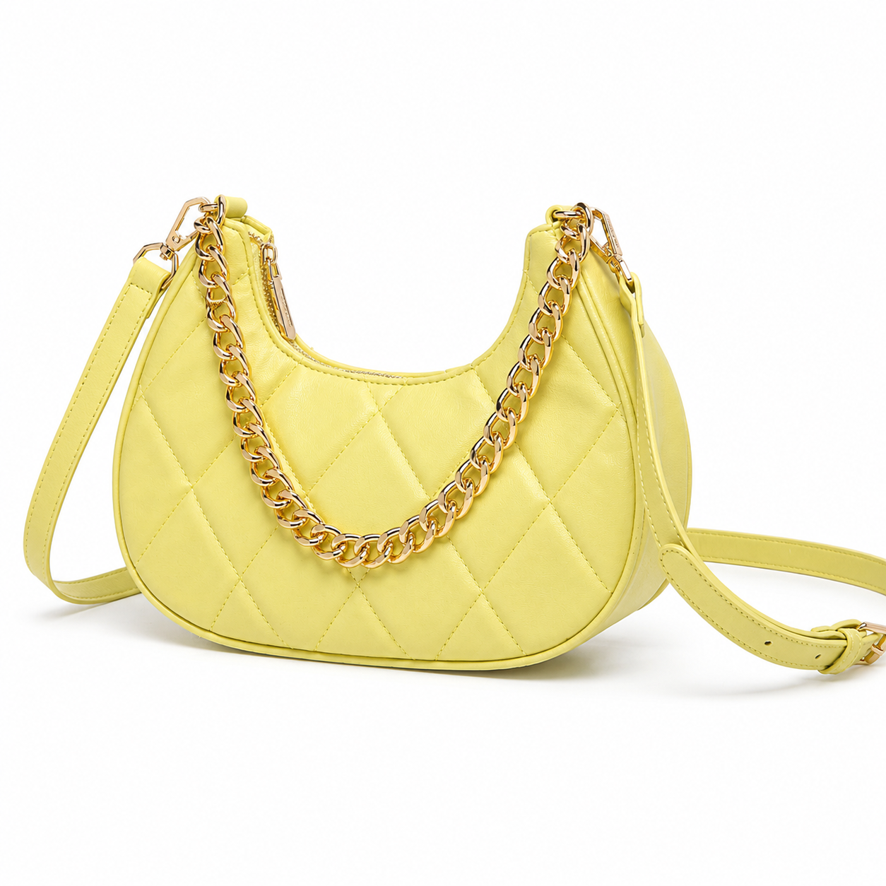 Stylish Quilted Chain Yellow Shoulder  Bag for Women.