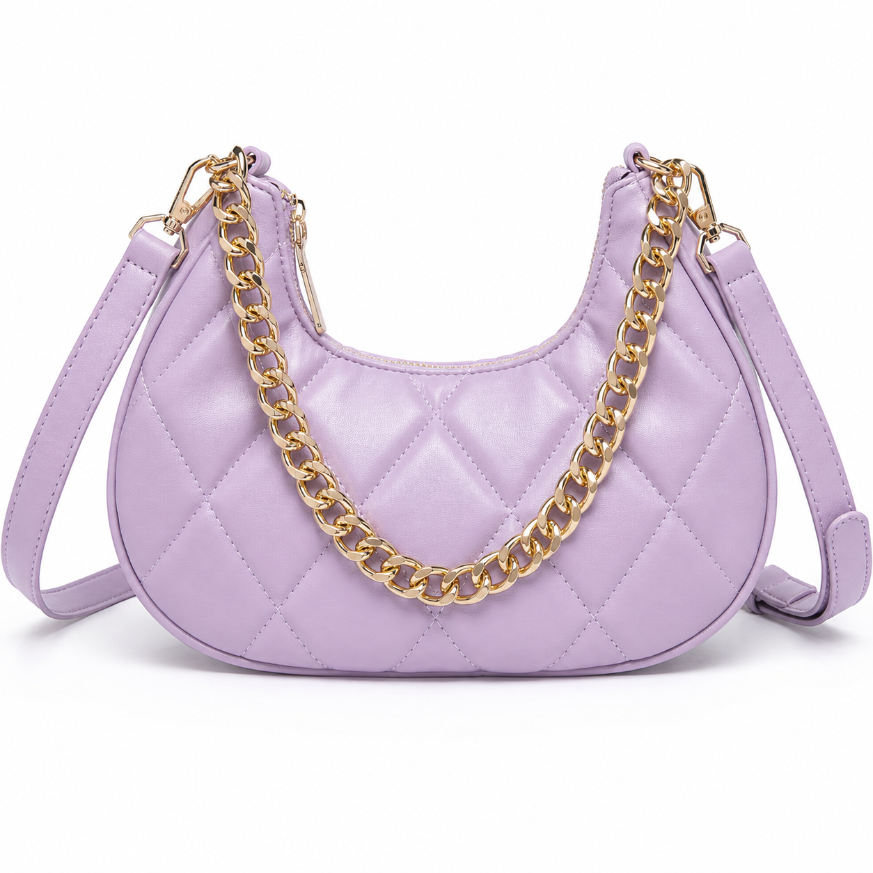 Stylish Quilted Chain Purple Shoulder Bag for Women.