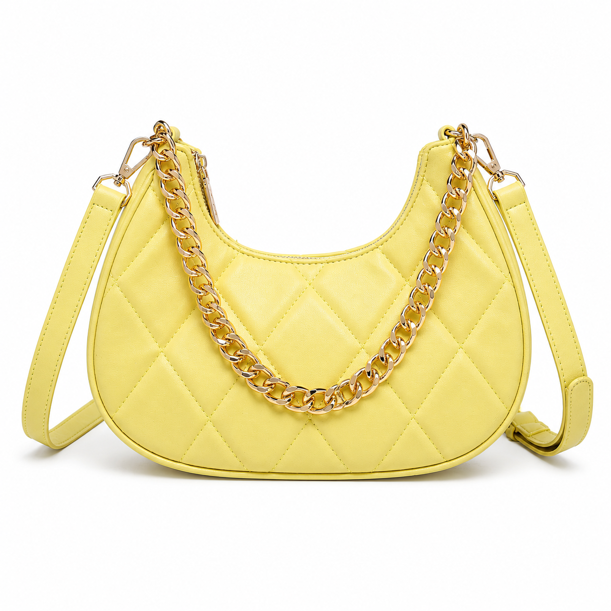Stylish Quilted Chain Yellow Shoulder  Bag for Women.