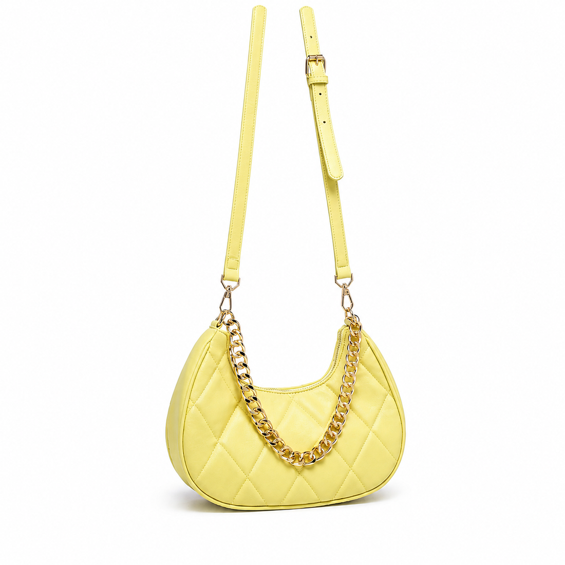 Stylish Quilted Chain Yellow Shoulder  Bag for Women.