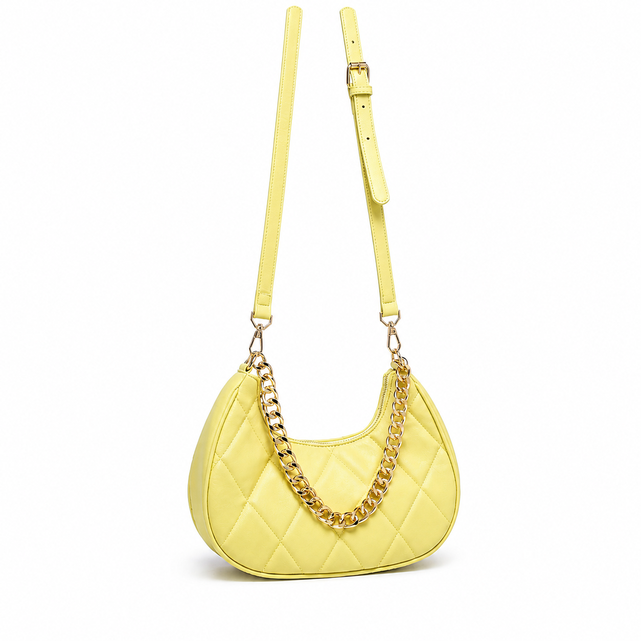 Stylish Quilted Chain Yellow Shoulder  Bag for Women.